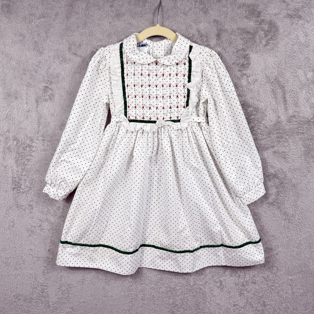 Polly Flinders Girls 6X Dress Polka Dot Ruffles Embroidery Prairie Vintage 5095
